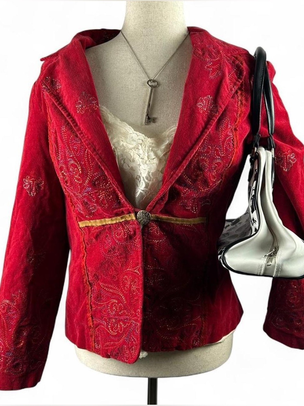 Vintage City Girl Nancy Bolen Whimsigoth Red Velvet Jacket